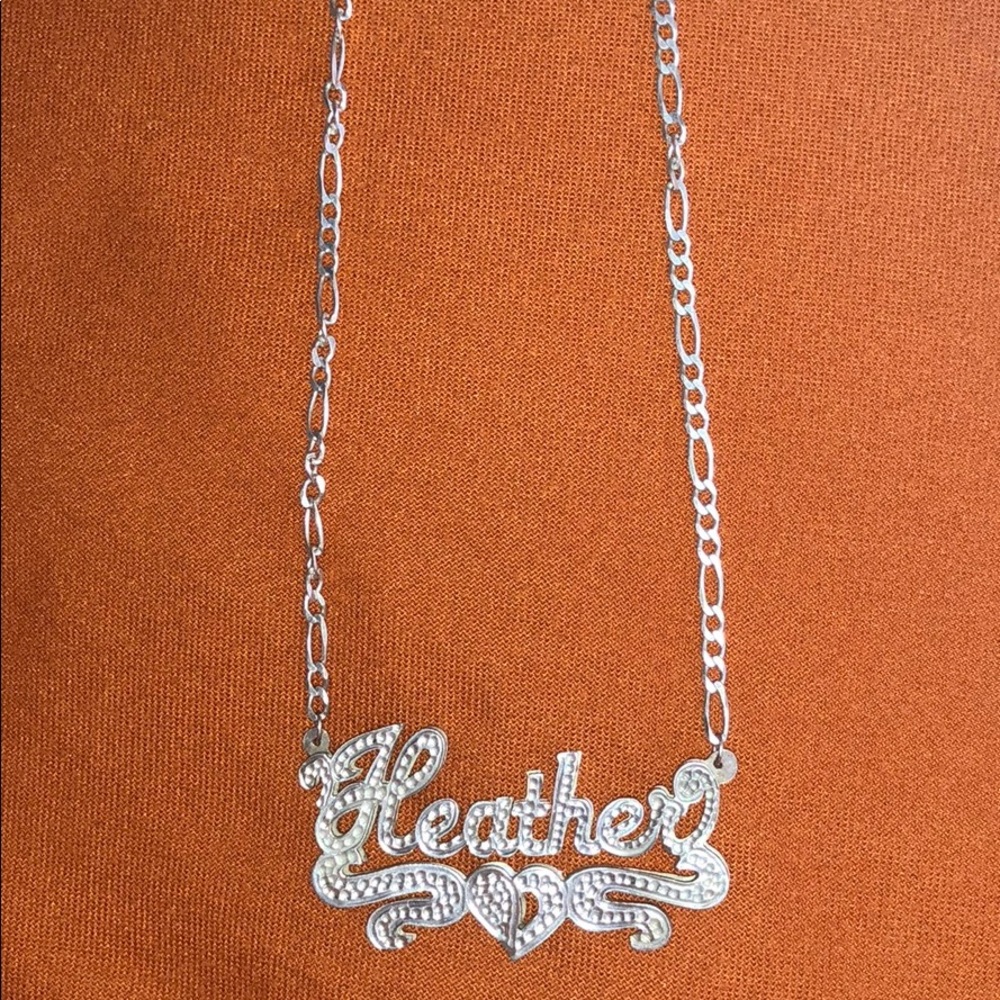 HEATHER sterling silver name plate necklace•
